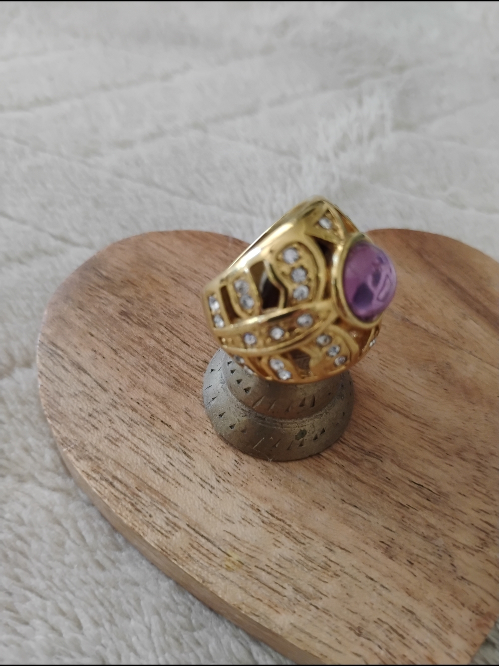 Gold-Tone Women's Amethyst Statement Ring with Beautiful Detail